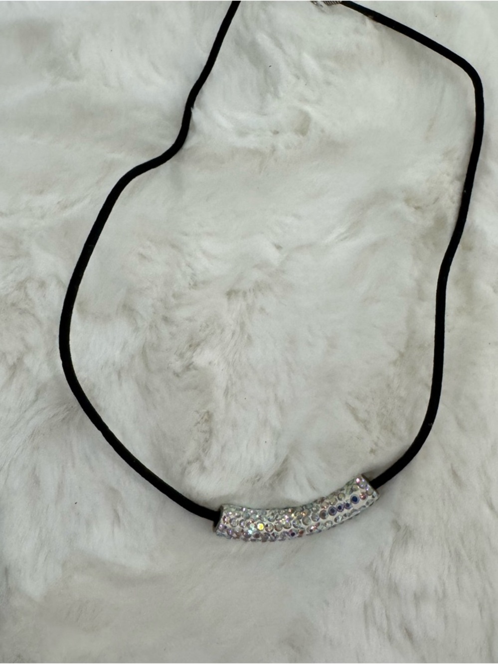 Crystal-Accented Black Cord Necklace - Unbranded